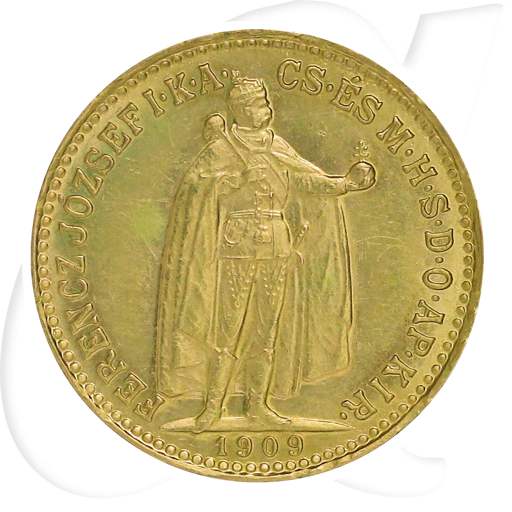 Ungarn 10 Korona Gold (3,049 gr. fein) 1909 vz Franz Josef I. Münzen-Bildseite