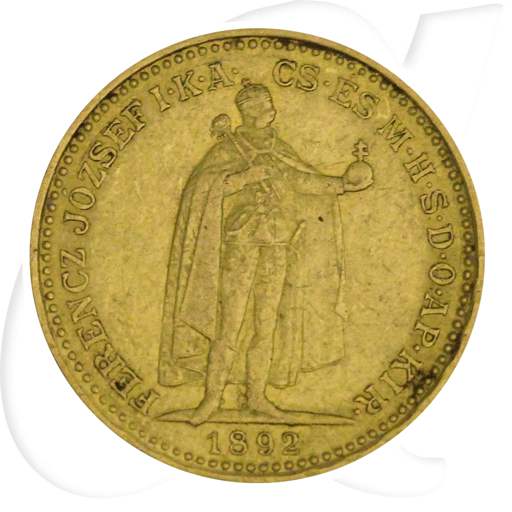 Ungarn 20 Korona Gold (6,098 gr. fein) 1892 ss Franz Josef I. Münzen-Bildseite