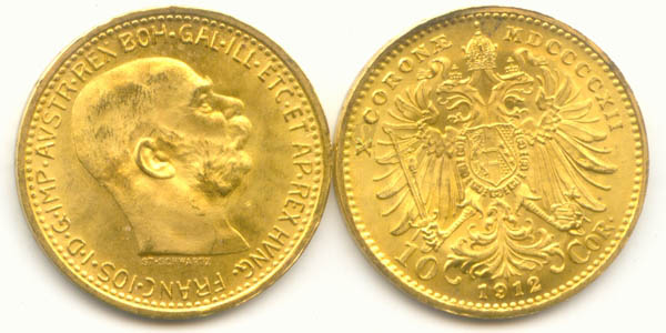 Österreich 10 Kronen 1912 NP Gold 3,05 gr. fein