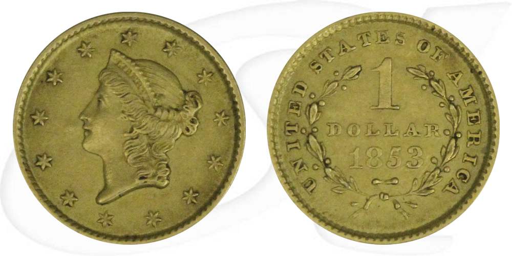 USA 1 Dollar 1853 ss Gold 1,50g fein Liberty Head