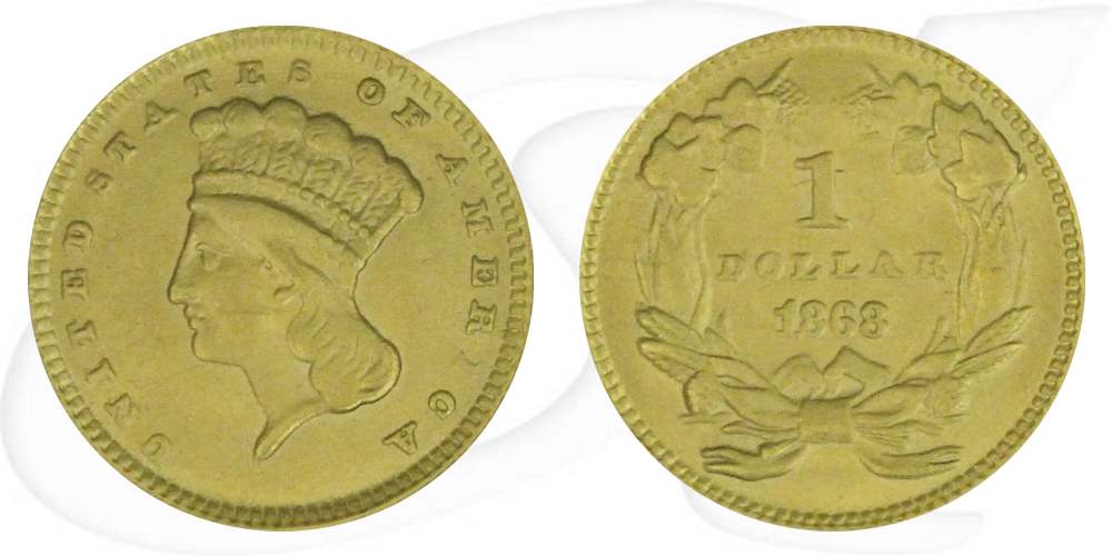 USA 1 Dollar 1868 ss Gold 1,50g fein Indianerprinzessin