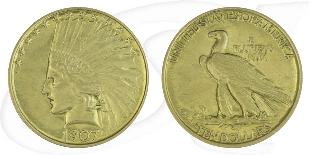 USA 10 Dollar 1907 ss Gold 15,03g fein Indian Head - Indianer