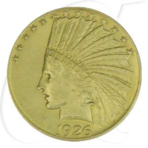 USA 10 Dollar 1926 ss-vz Gold 15,03g fein Indian Head - Indianer