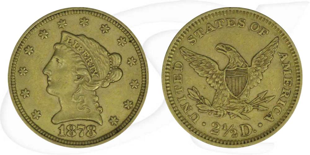 USA 2,5 Dollar 1878 ss-vz Gold 3,76g fein Liberty Eagle Coronet Head