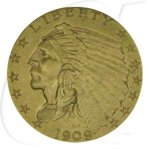 USA 2,5 Dollar 1909 ss-vz Gold 3,76g fein Indian Head - Indianer