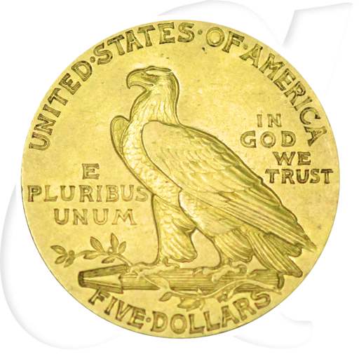 USA 5 Dollar 1908 ss-vz Gold Indian Head - Indianer Münzen-Wertseite