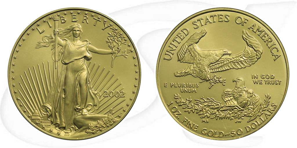 USA 50 Dollar Goldmünze Eagle 31,10 Gramm (1 Unze) Münze Vorderseite und Rückseite zusammen
