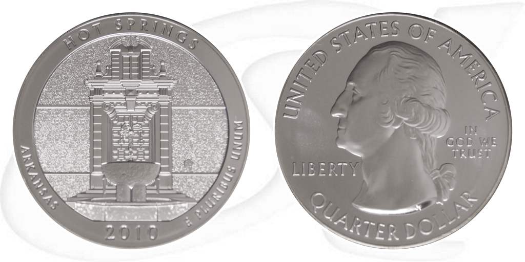 USA Quarter Arkansa 2010 Silber Hot Springs National Park Münze Vorderseite und Rückseite zusammen