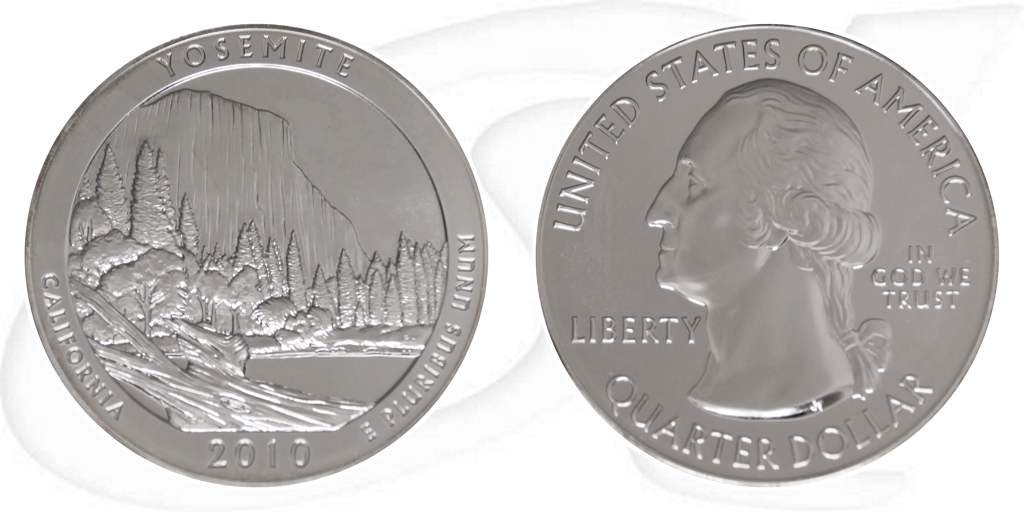 USA Quarter Kalifornien 2010 Silber Yosemite National Park Münze Vorderseite und Rückseite zusammen
