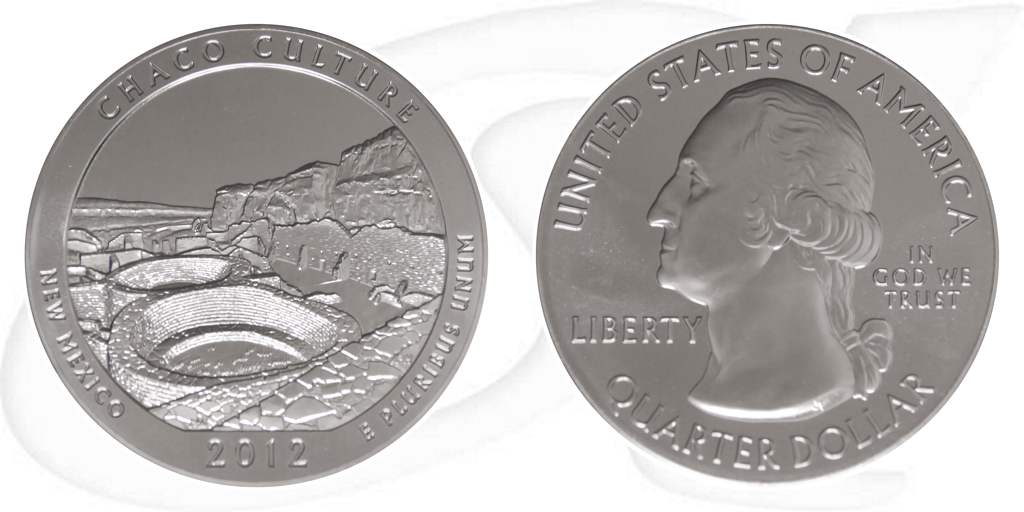 USA Quarter New Mexico 2012 Silber Chaco Culture National Park Münze Vorderseite und Rückseite zusammen