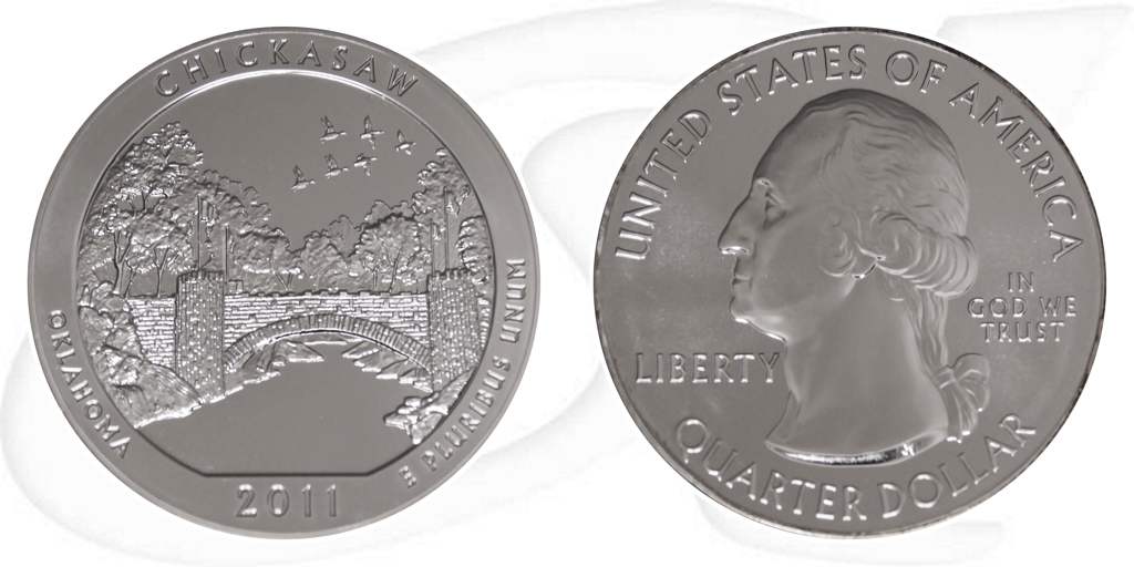 USA Quarter Oklahoma 2011 Silber Chickasaw National Recreation Münze Vorderseite und Rückseite zusammen