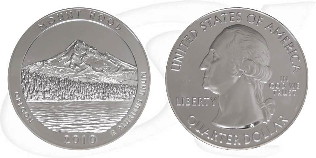 USA Quarter Oregon 2010 Silber Mount Hood National Forest Münze Vorderseite und Rückseite zusammen