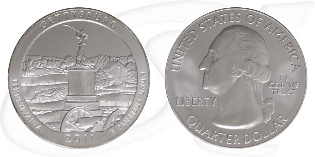 USA Quarter Pennsylvania 2011 Silber Gettysburg Military Park Münze Vorderseite und Rückseite zusammen