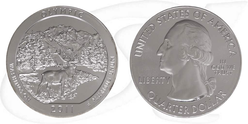 USA Quarter Washington 2011 Silber Olympic National Park Münze Vorderseite und Rückseite zusammen