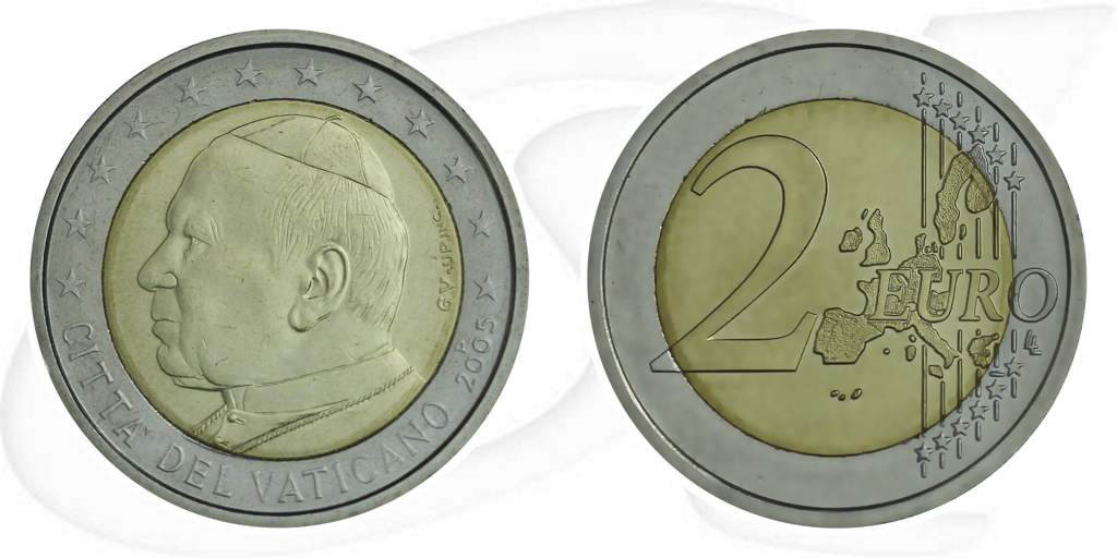Vatikan 2 Euro 2005 Münze Vorderseite und Rückseite zusammen