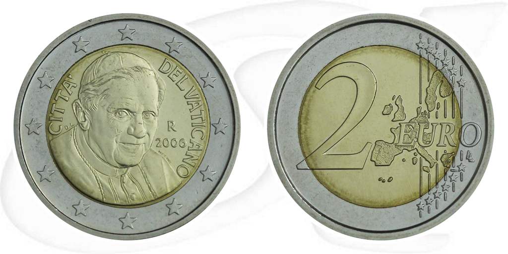 Vatikan 2 Euro 2006 Münze Vorderseite und Rückseite zusammen