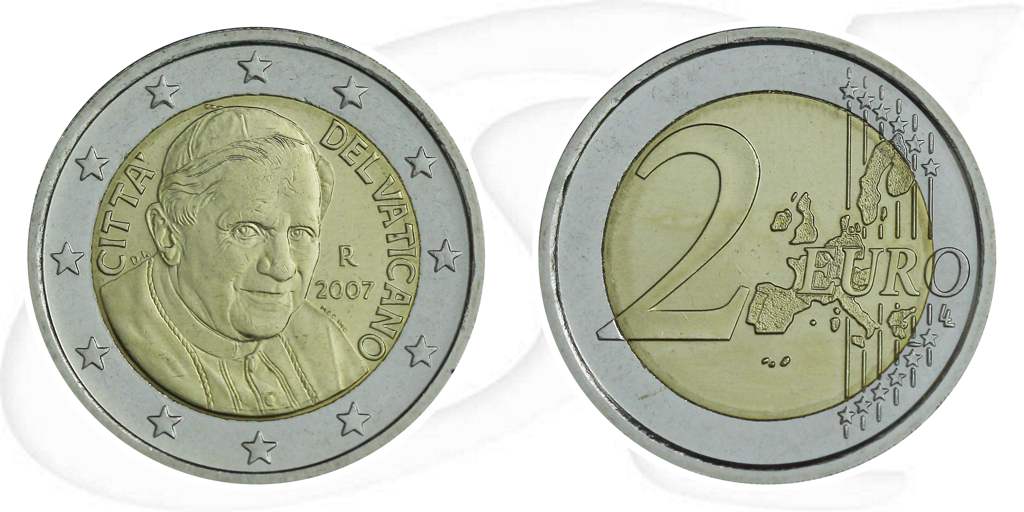 Vatikan 2 Euro 2007 Münze Vorderseite und Rückseite zusammen