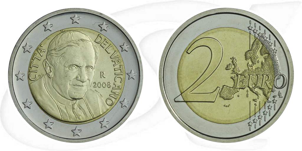 Vatikan 2 Euro 2008 Münze Vorderseite und Rückseite zusammen
