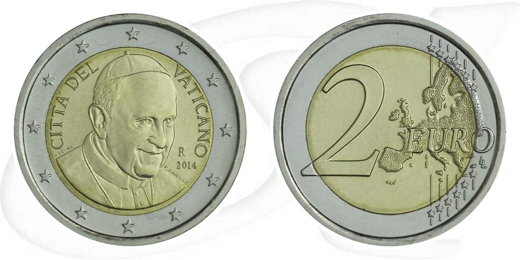 Vatikan 2 Euro 2014 Münze Vorderseite und Rückseite zusammen