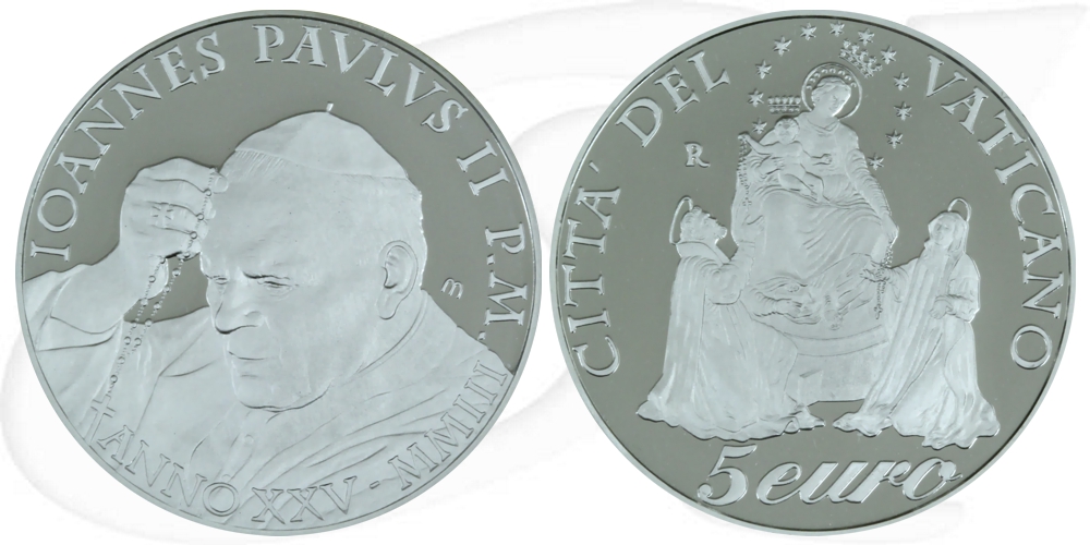 5 Euro Münze Vatikan 2003 Rosenkranzjahr OVP Vorder- und Rückseite