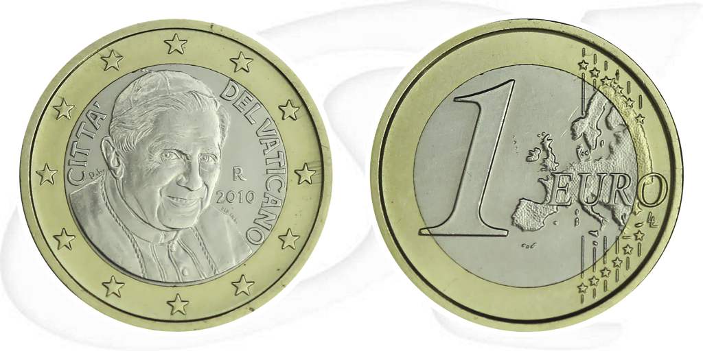 Vatikan 2010 1 Euro Papst Benedikt Umlauf Kurs Münze Vorderseite und Rückseite zusammen
