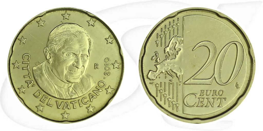 Vatikan 2010 20 Cent Benedikt Umlauf Kurs Münze Vorderseite und Rückseite zusammen