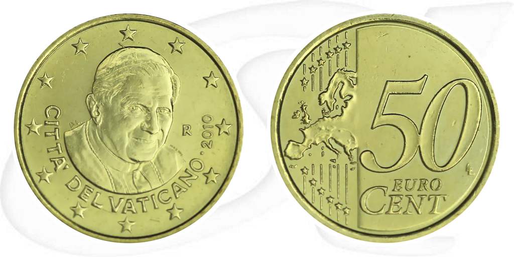 Vatikan 2010 50 Cent Benedikt Umlauf Kurs Münze Vorderseite und Rückseite zusammen
