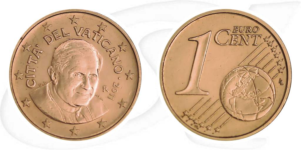 Vatikan 2011 1 Cent Benedikt Umlauf Kurs Münze Vorderseite und Rückseite zusammen