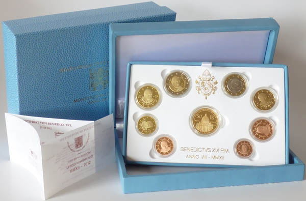Vatikan Kursmünzensatz 2012 PP OVP Papst Benedikt XVI. mit Goldmünze