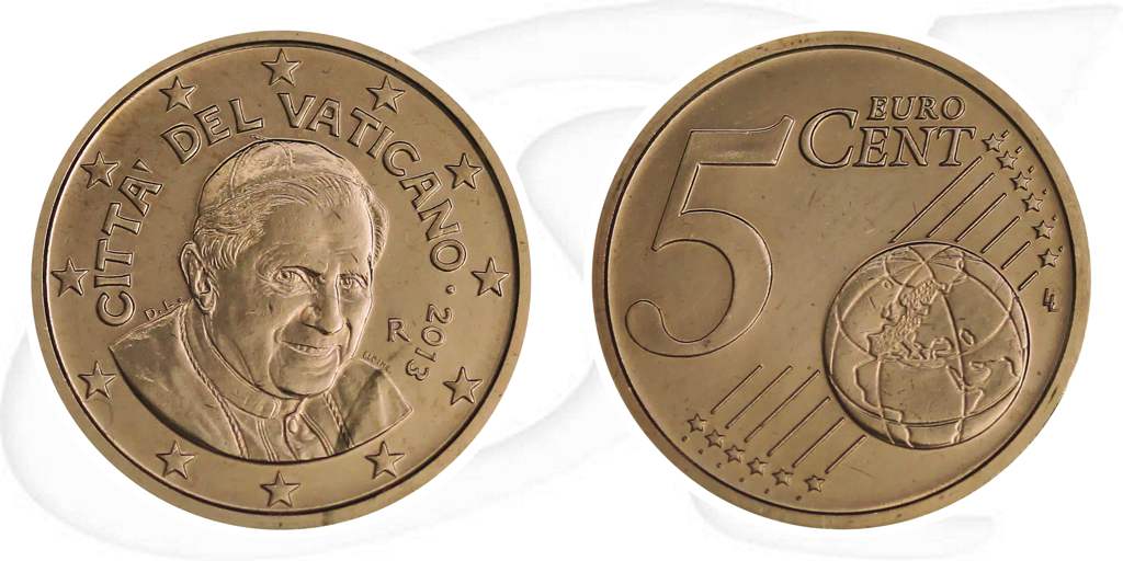 Vatikan 2013 5 Cent Benedikt Umlaufmünze Kursmünze Münze Vorderseite und Rückseite zusammen