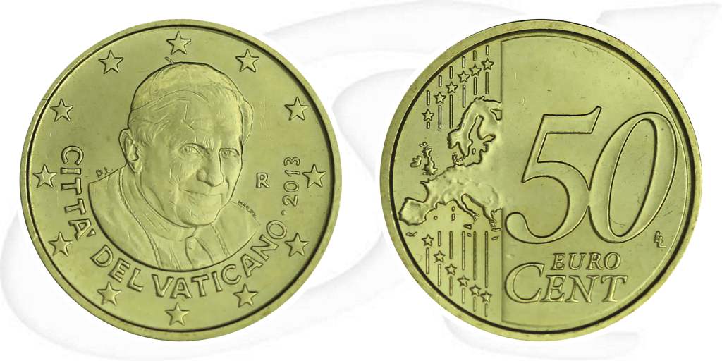 Vatikan 2013 50 Cent Benedikt Umlauf Münze Kurs Münze Vorderseite und Rückseite zusammen