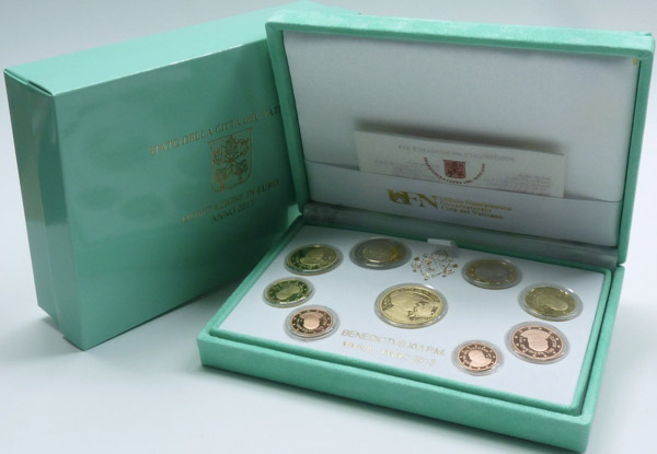 Vatikan Kursmünzensatz 2013 PP OVP Papst Benedikt XVI. mit Goldmünze