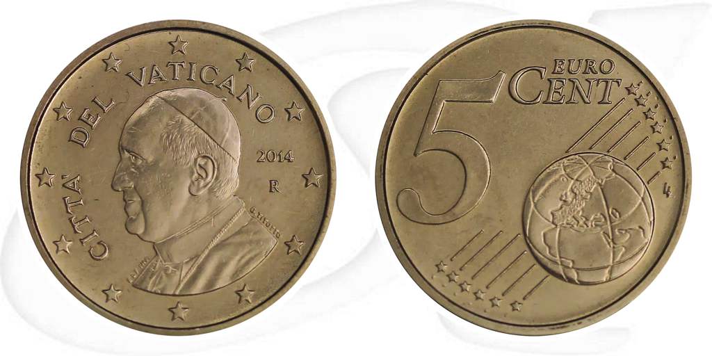 Vatikan 2014 5 Cent Franziskus Umlaufmünze Kursmünze Münze Vorderseite und Rückseite zusammen