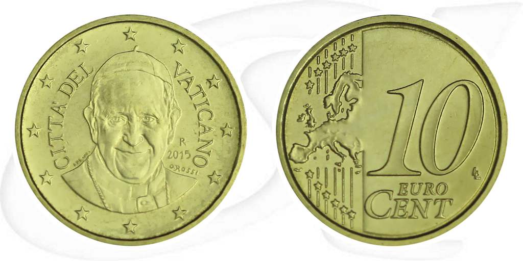 Vatikan 2015 10 Cent Franziskus Umlauf Kurs Münze Vorderseite und Rückseite zusammen