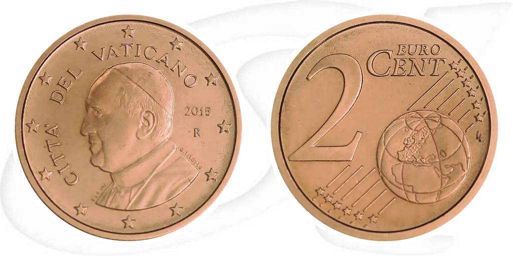 Vatikan 2015 2 Cent Franziskus Umlauf Kurs Münze Vorderseite und Rückseite zusammen