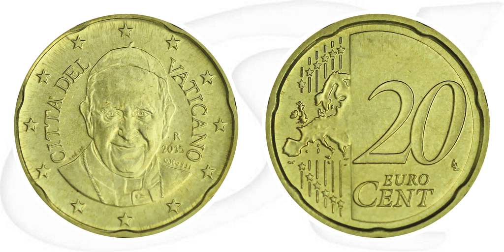 Vatikan 2015 20 Cent Franziskus Umlauf Kurs Münze Vorderseite und Rückseite zusammen