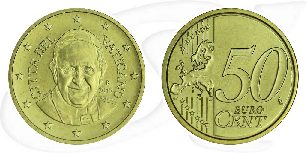 Vatikan 2015 50 Cent Franziskus Umlauf Kurs Münze Vorderseite und Rückseite zusammen