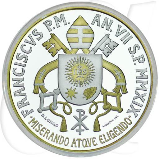 Vatikan 2019 Pietro 5 Euro teilvergoldet Münzen-Bildseite