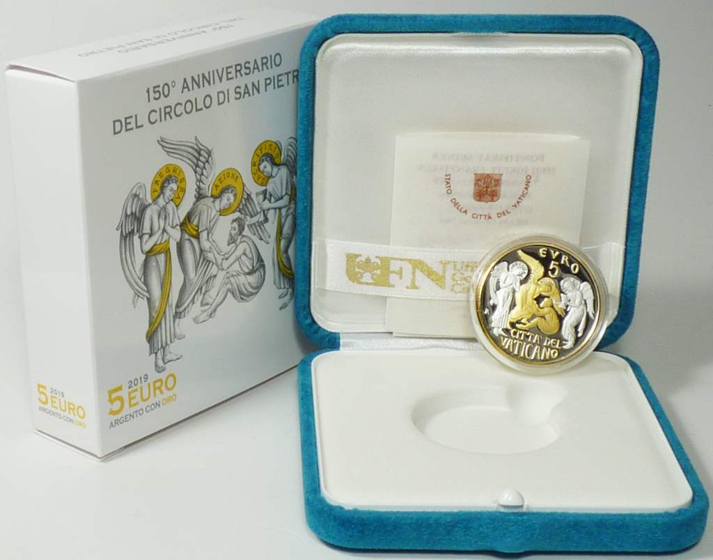 Vatikan 2019 Pietro 5 Euro teilvergoldet OVP