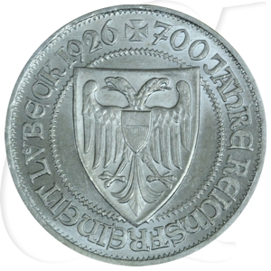 Weimarer Republik 3 Mark 1926 A vz-st 700 Jahre Reichsfreiheit Lübeck