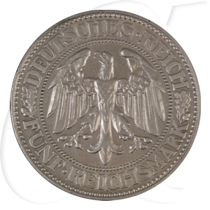 Weimarer Republik 5 Mark 1927 D ss Eichbaum