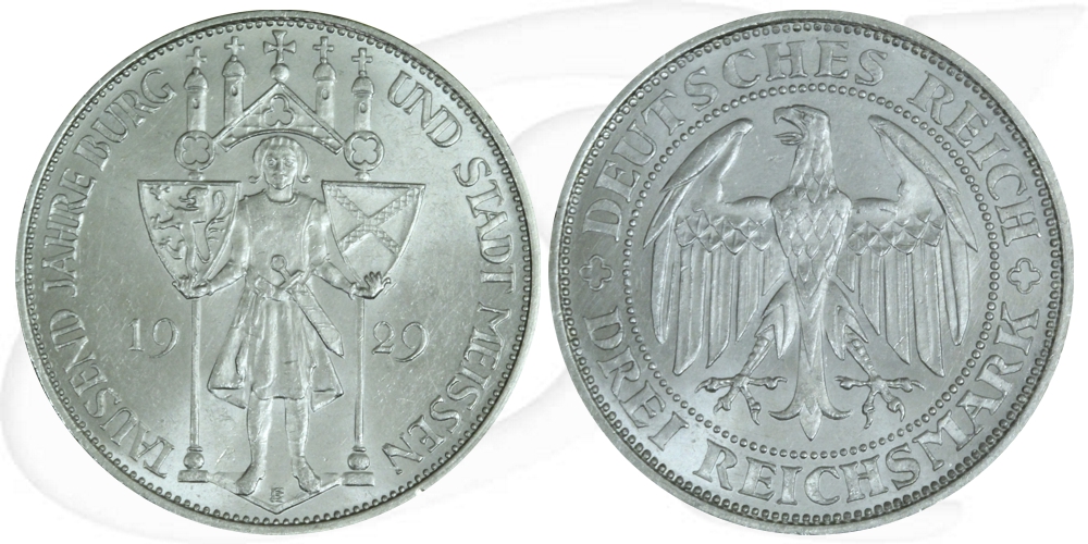 Weimarer Republik 3 Mark 1929 E vz-st 1000 Jahre Burg u. Stadt Meißen