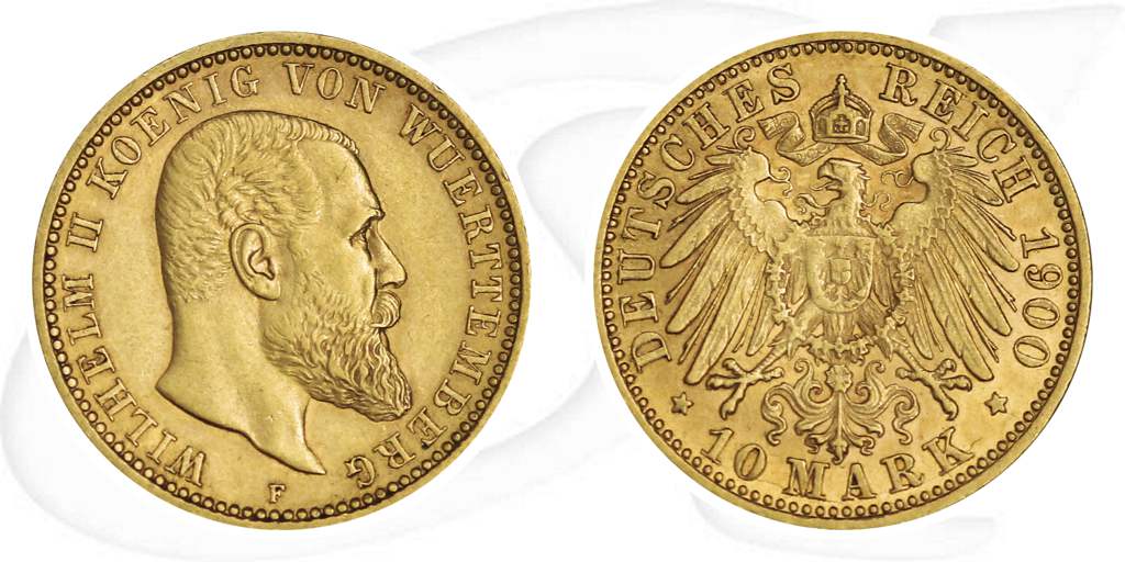 Württemberg 1900 10 Mark Gold Wilhelm Deutschland Münze Vorderseite und Rückseite zusammen