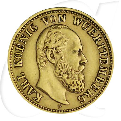Württemberg Gold 5 Mark Karl 1877 Münzen-Bildseite