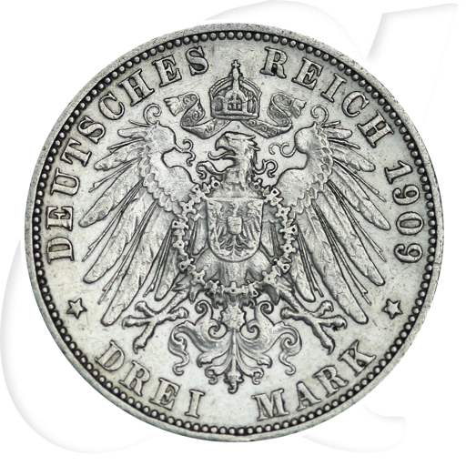 Württemberg Wilhelm II 1909 3 Mark Kaiserreich Münzen-Wertseite